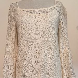 American eagle bell sleeve lace dress white size small